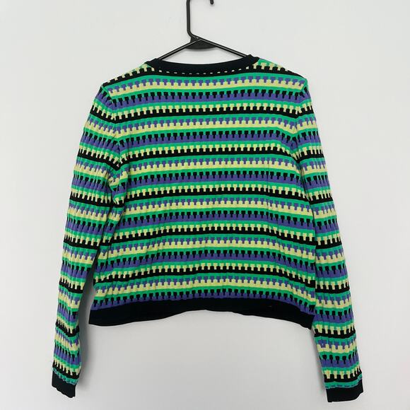 Zara Striped Cropped Green Black Purple Yellow Striped Sweater| sz M | Retro Top - Picture 6 of 7
